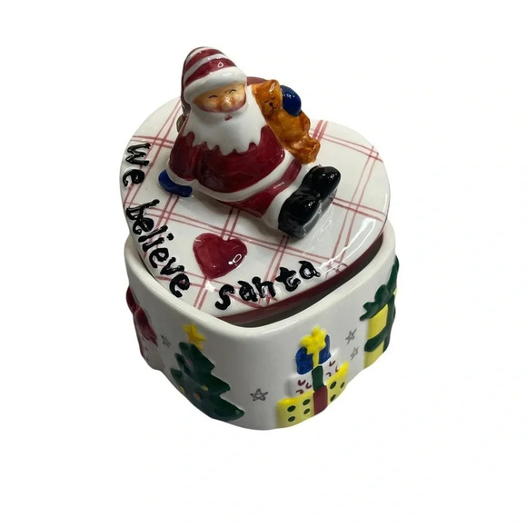 “We Believe Santa” Vintage 2000’s Palm Tree Co Christmas Ceramic Candy Dish Box - Picture 2 of 15